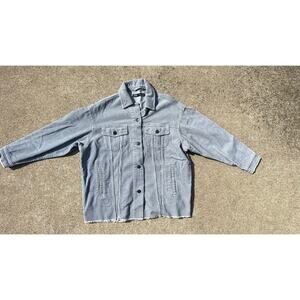 Zara Jacket Women Size XS Light Blue Corduroy Long Sleeve Button Down Raw Hem‎